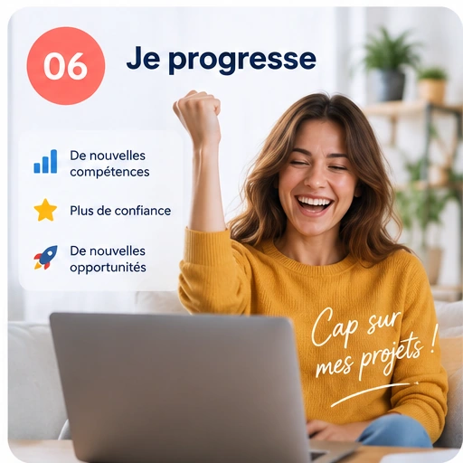 Une étudiante célèbre ses progrès : de nouvelles compétences, plus de confiance et de nouvelles opportunités.
